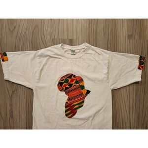 SK Round Neck African Print/Ankara T-Shirt Women's Size XL White